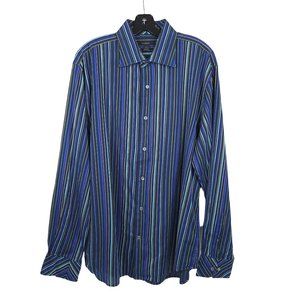 Express Modern Fit Long Sleeve Button Up Shirt Mens XL Blue Stripe Cotton